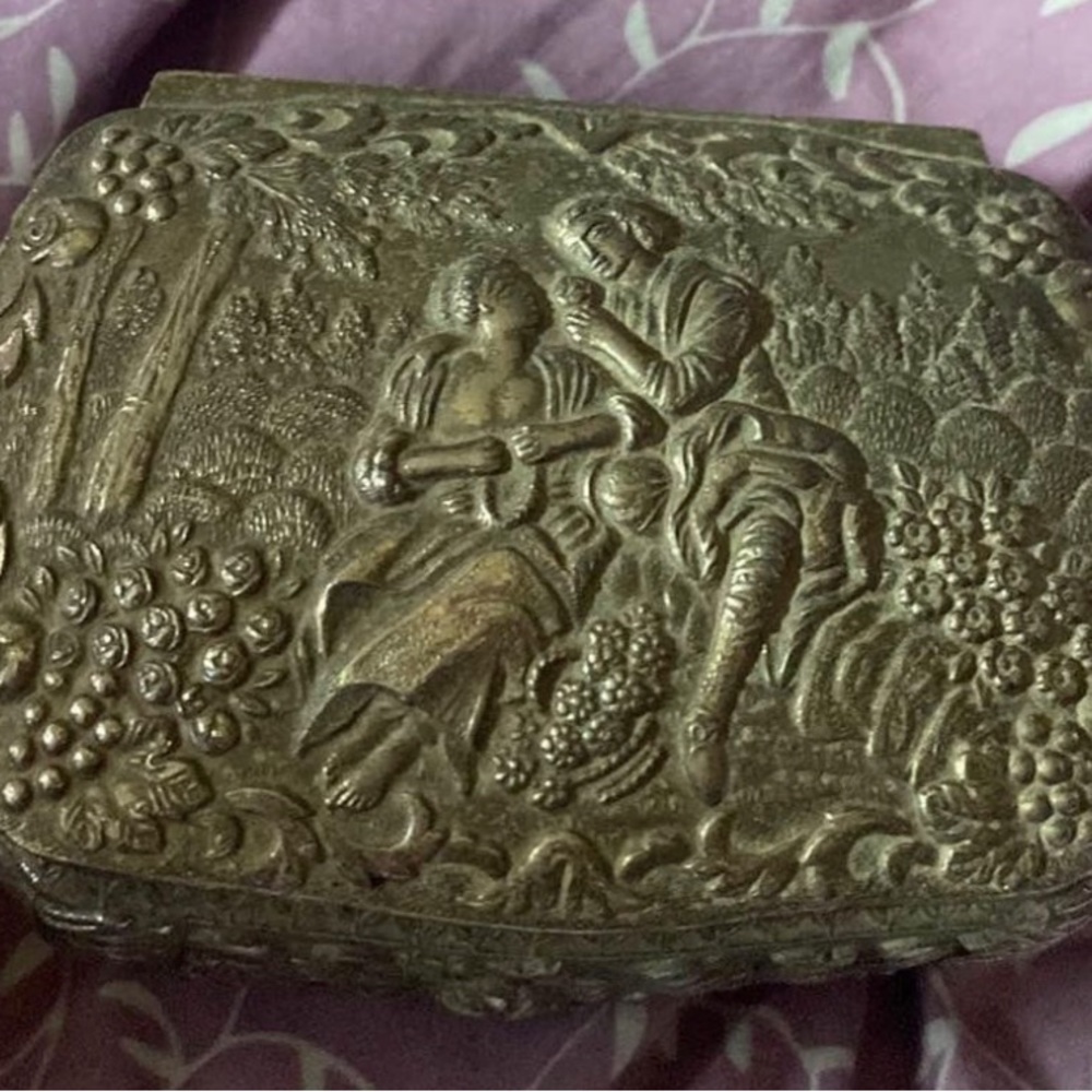 Vintage silver red velvet trinket box